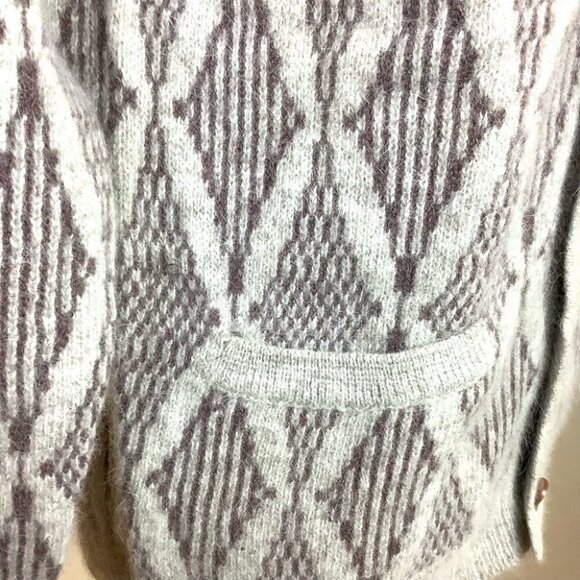 VINTAGE LAMBSWOOL UNIQUE GEOMETRIC DESIGN CARDIGAN - Picture 5 of 9
